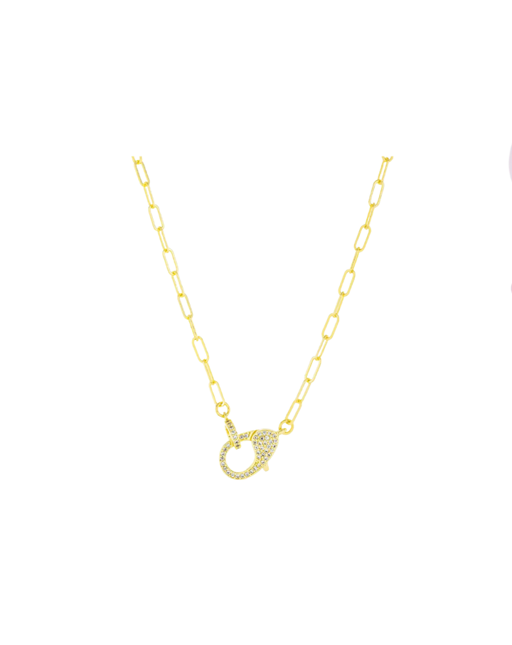 CZ PLATED CLASP NECKLACE-GOLD