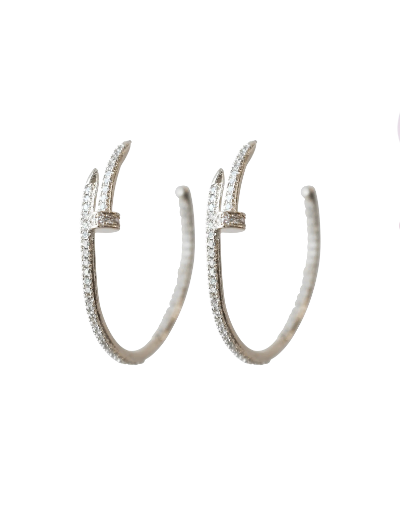 EMMA NAIL CZ HOOP EARRINGS-SILVER