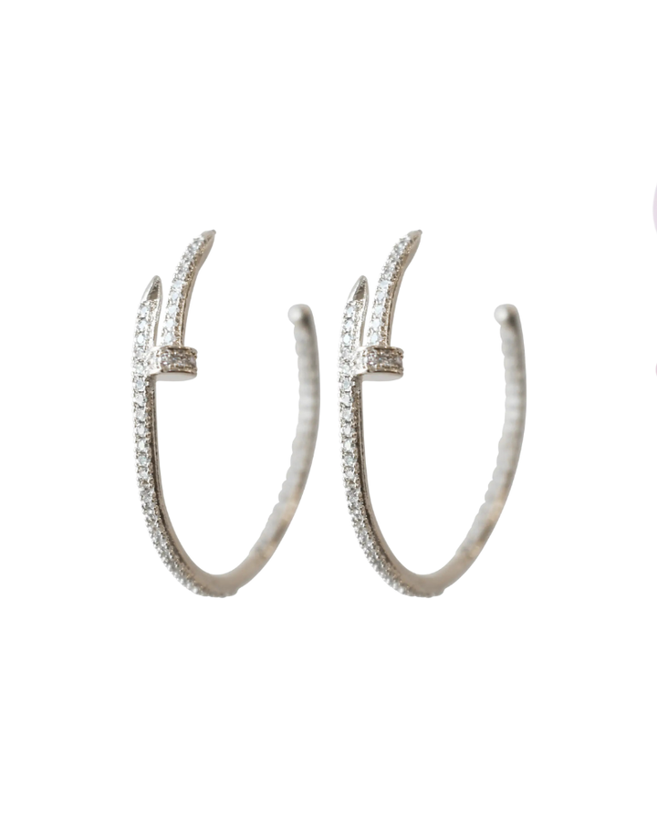 EMMA NAIL CZ HOOP EARRINGS-SILVER