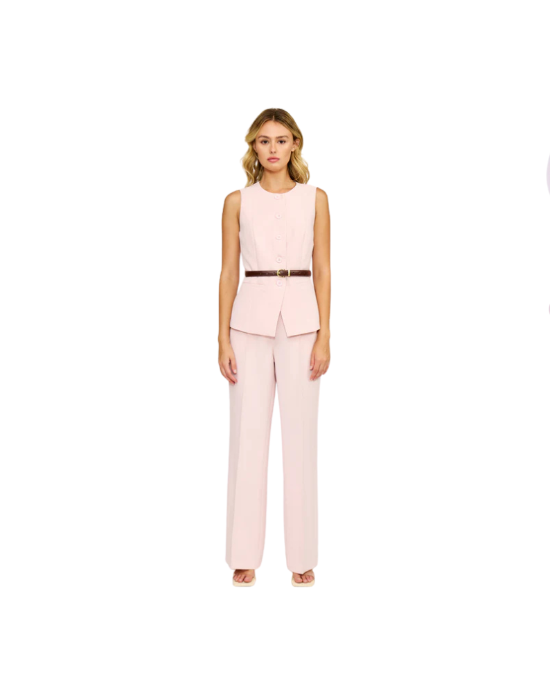 ANNA BELTED VEST-PINK