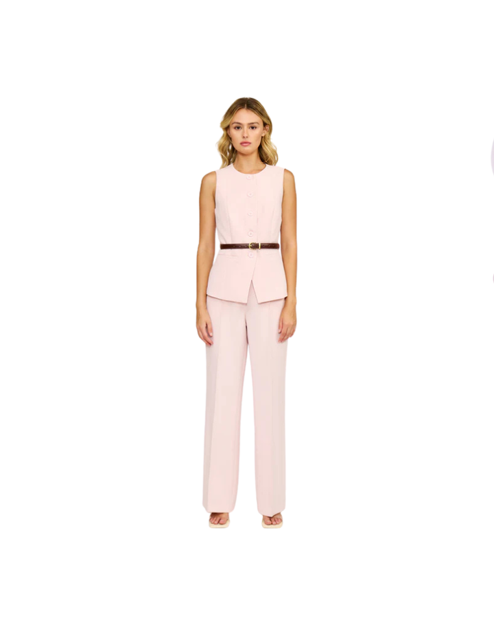 ANNA BELTED VEST-PINK