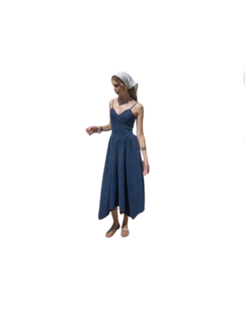 HANDKERCHIEF HEM DENIM MIDI DRESS-INDIGO The Gatorbug HANDKERCHIEF HEM DENIM MIDI DRESS-INDIGO The Gatorbug