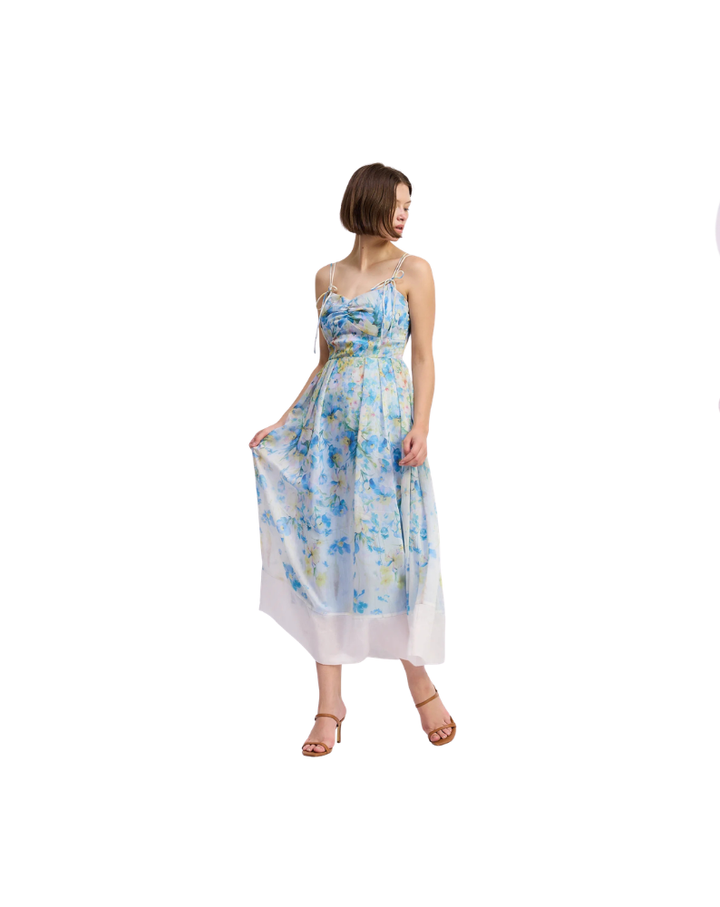 VIVIAN MIDI DRESS-IVORY/BLUE/YELLOW