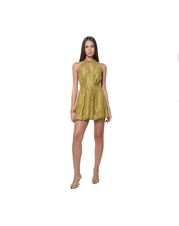 SHELLEY BUBBLE SATIN MINI DRESS-CHARTREUSE