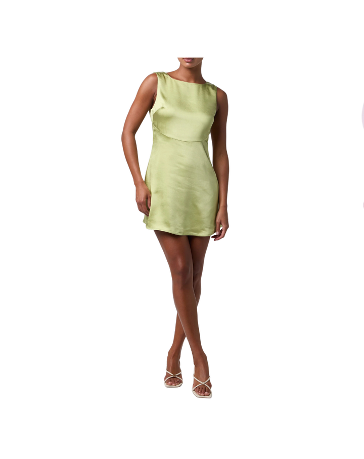 QUINCY LOW V BACK MINI DRESS-GREEN