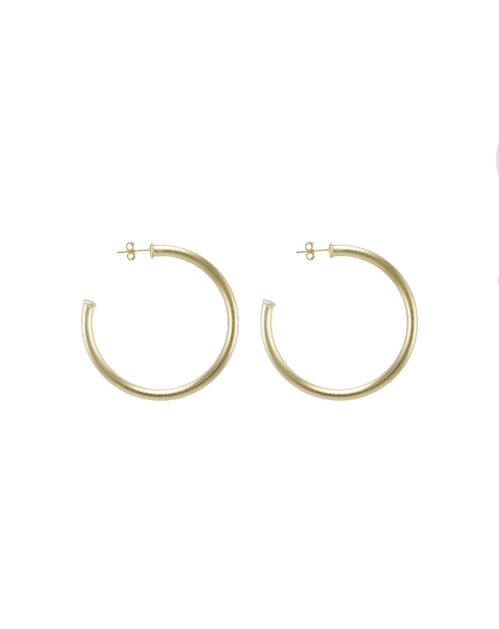 SMALL EVERYBODYS FAVORITE HOOPS-BRUSHED 18K GOLD