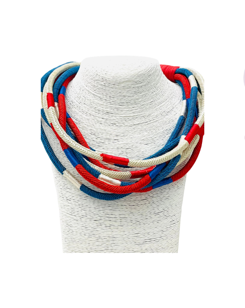 SLUB 8 STRAND NECKLACE-RED/WHITE/BLUE