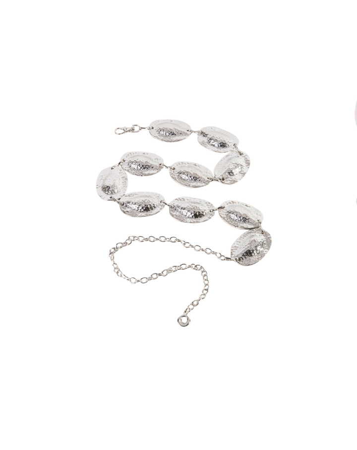 HAMMERED OVAL DISC CHAIN BELT-SILVER