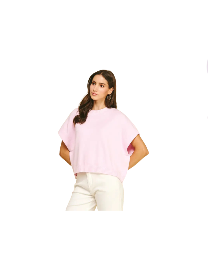DROPPED SHOULDER SWEATER TOP-PALE PINK