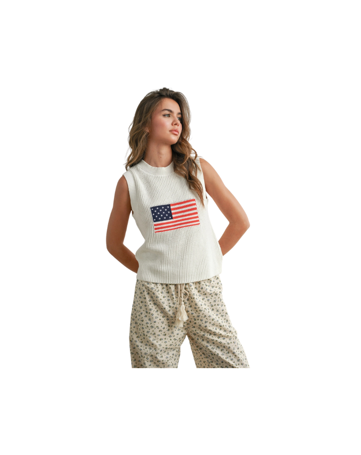 FLAG PRINT KNITTED TANK TOP-IVORY/MULTI