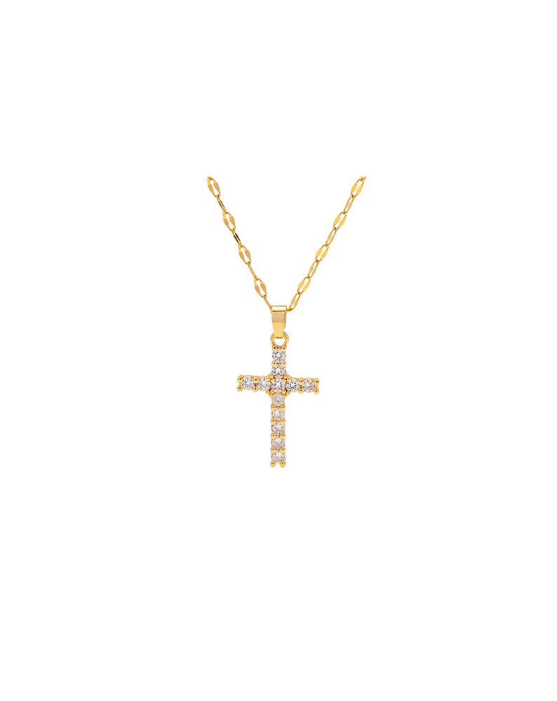 SPARKLE CROSS NECKLACE-GOLD