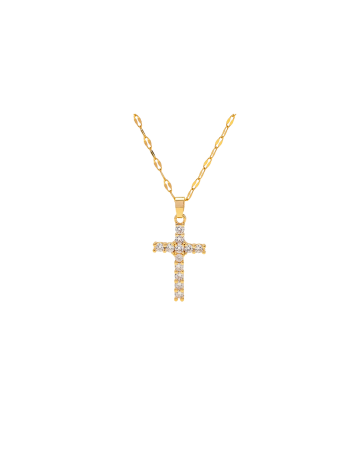 SPARKLE CROSS NECKLACE-GOLD