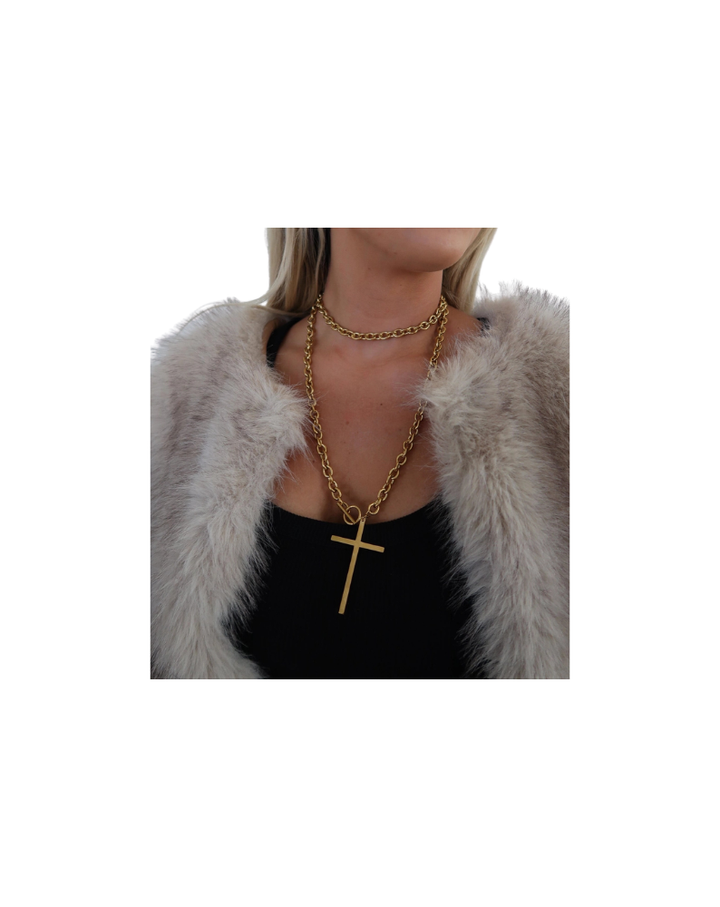 WRAP AROUND CROSS NECKLACE-GOLD