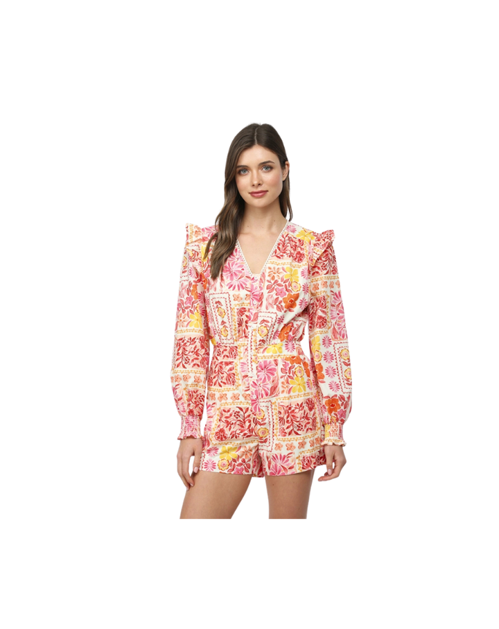 FLORAL PATCHWORK ROMPER-IVORY/MULTI