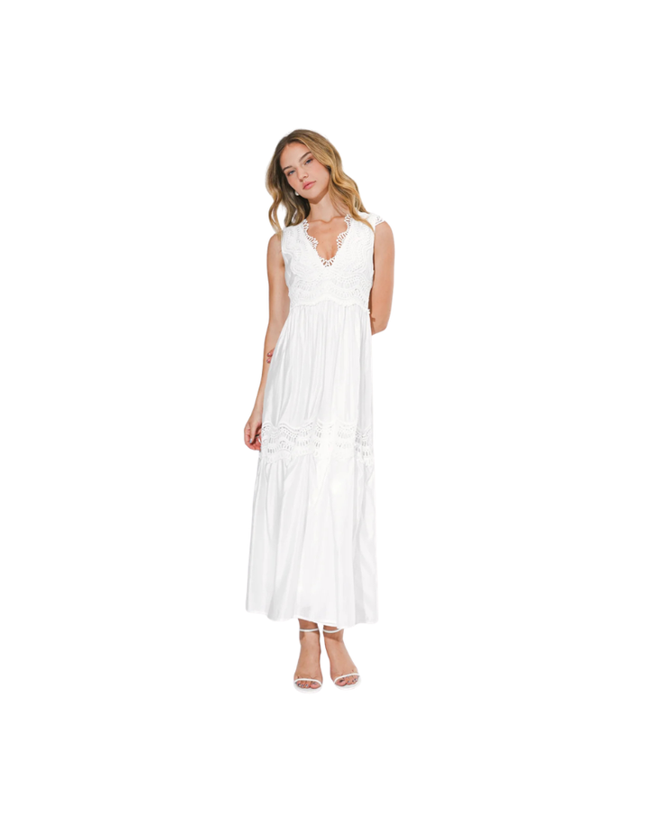 CHARLOTTE LACE CONTRAST MAXI DRESS-WHITE