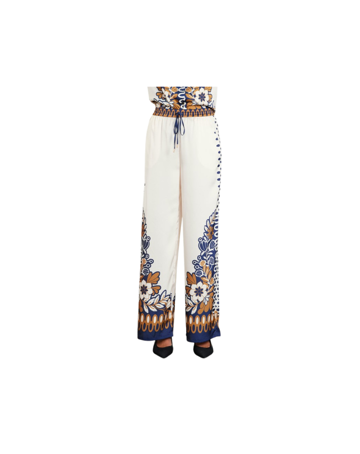 PRINTED BORDER PRINT SATIN PANT-MUSTARD/NAVY