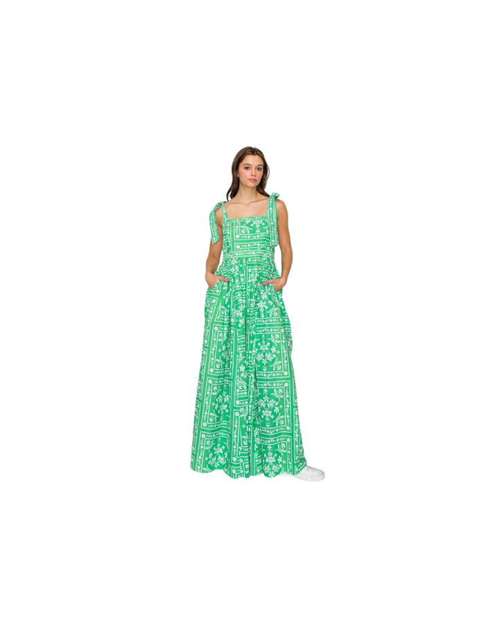 BANDANA PRINT MAXI DRESS-GREEN/WHITE