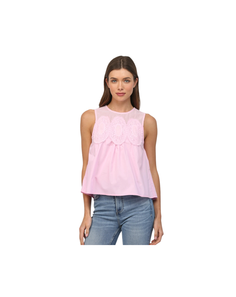 CONTRAST YOKE DETAIL LACE TOO-BABY PINK