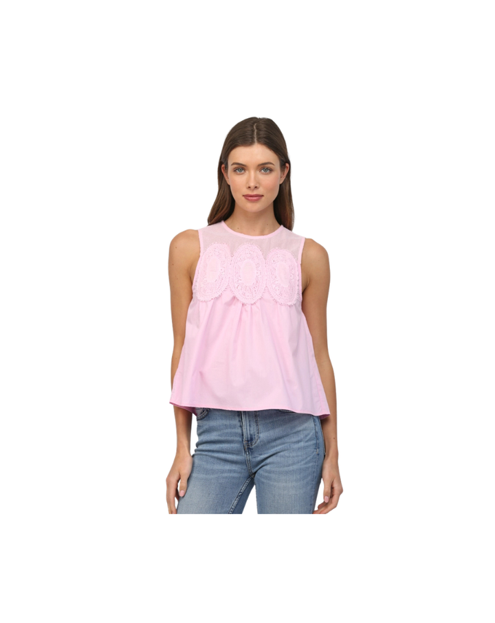 CONTRAST YOKE DETAIL LACE TOO-BABY PINK