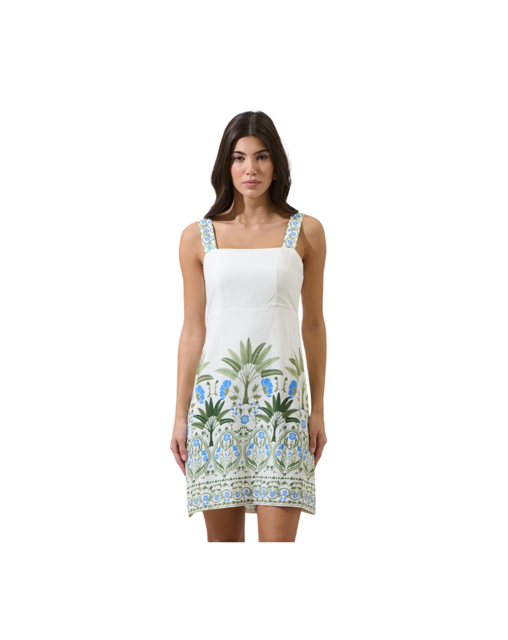 SENARA FLORAL MINI DRESS-WHITE/GREEN/MULTI
