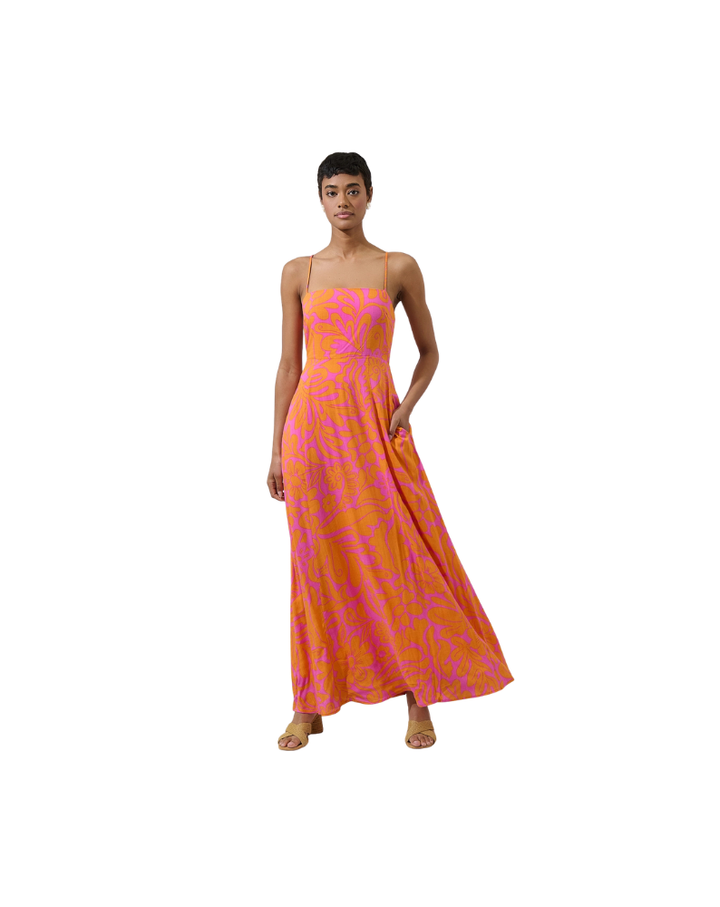 KACI FLORAL SMOCKED MAXI DRESS-FUCHSIA/ORANGE