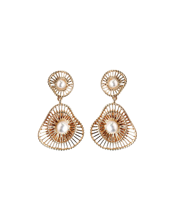GOLD SEASIDE PEARL DROP STATEMENT EARRING