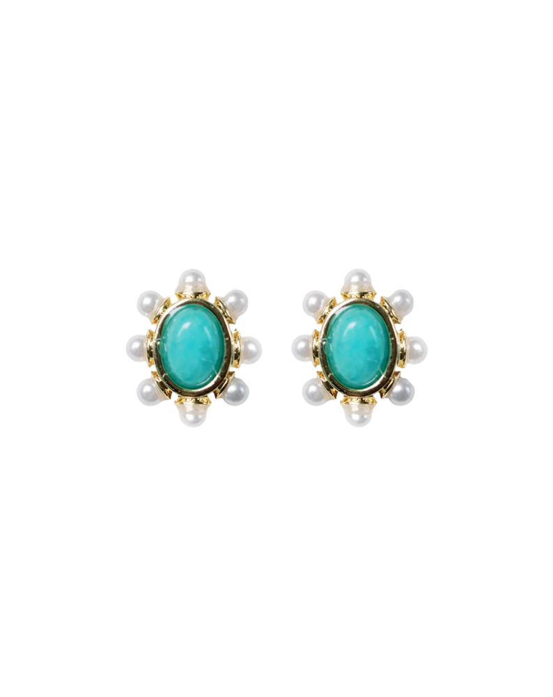 TURQUOISE AND PEARL STUD EARRINGS