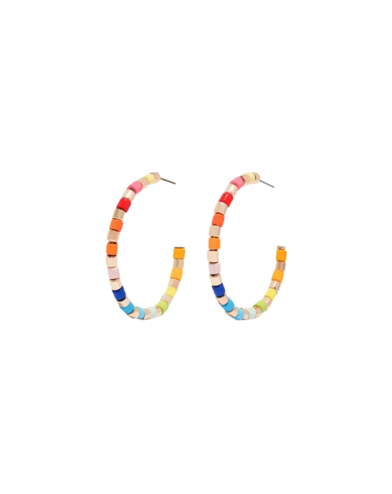MULTI COLORED RAINBOW BEADED HOOPS