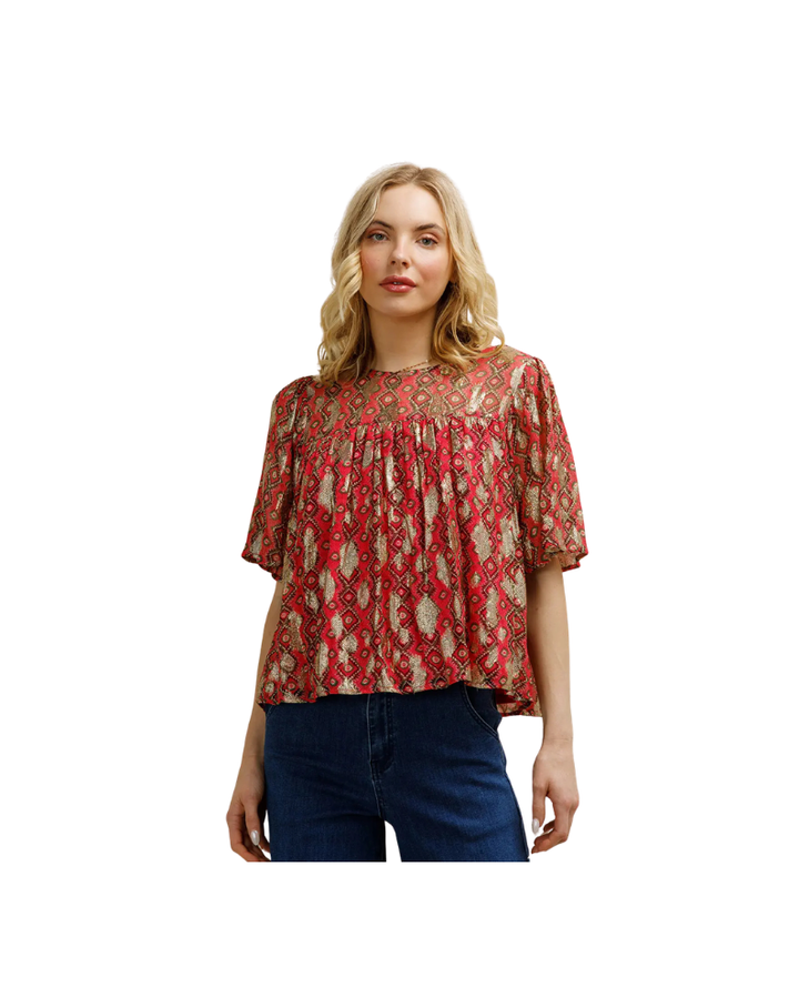 LUREX SPOTTED BLOUSE-PINK/MULTI