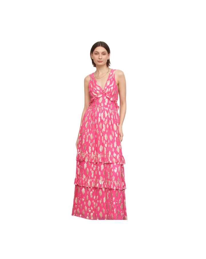 METALLIC POLKA DOT MAXI DRESS-FUCHSIA
