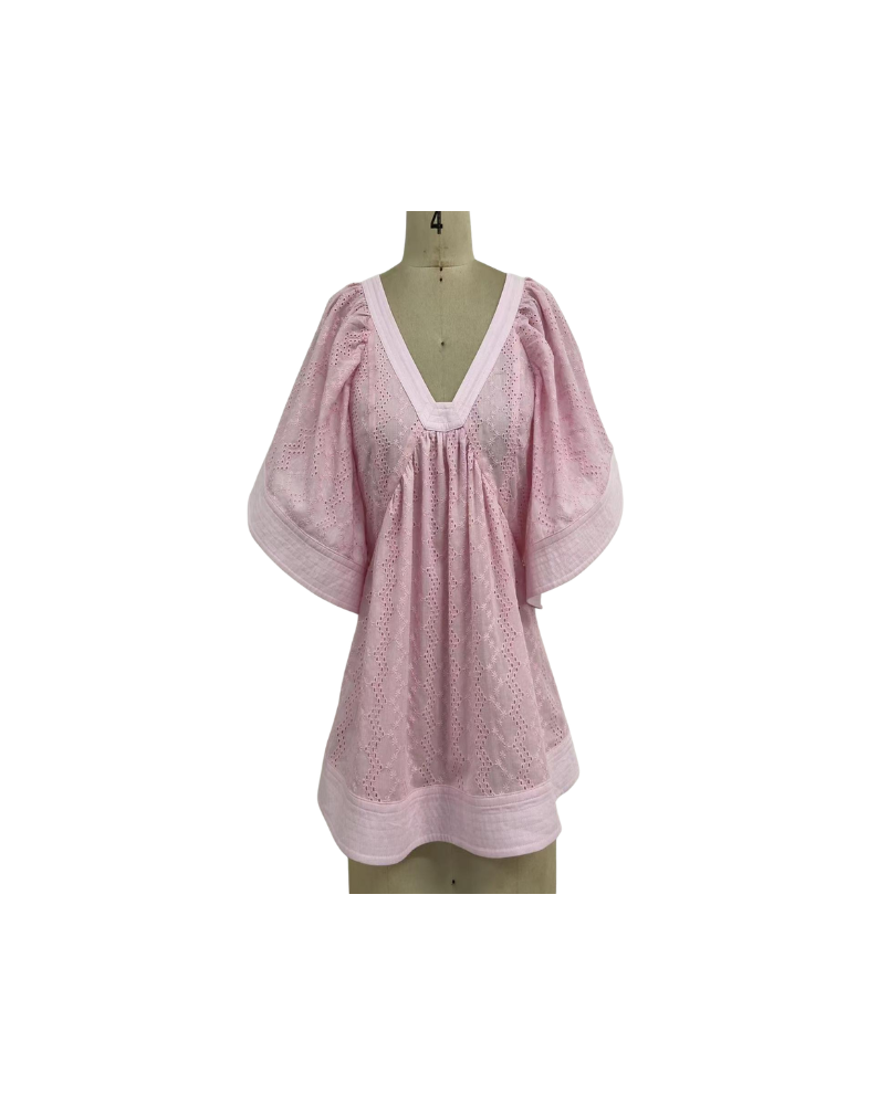 EYELET LACE BLOUSE-PINK