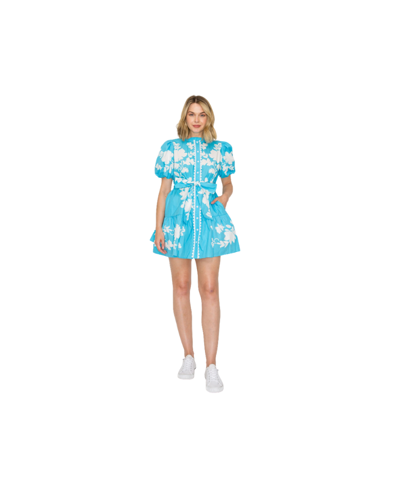 VANILLA SKY MINI DRESS-AQUA/WHITE