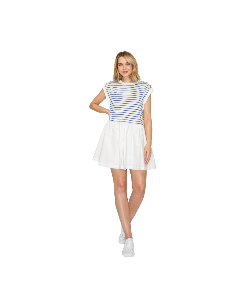 MARINE STRIPE MINI DRESS-WHITE/BLUE