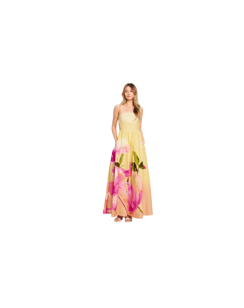 FLORAL STRAPLESS MAXI DRESS-LIGHT YELLOW