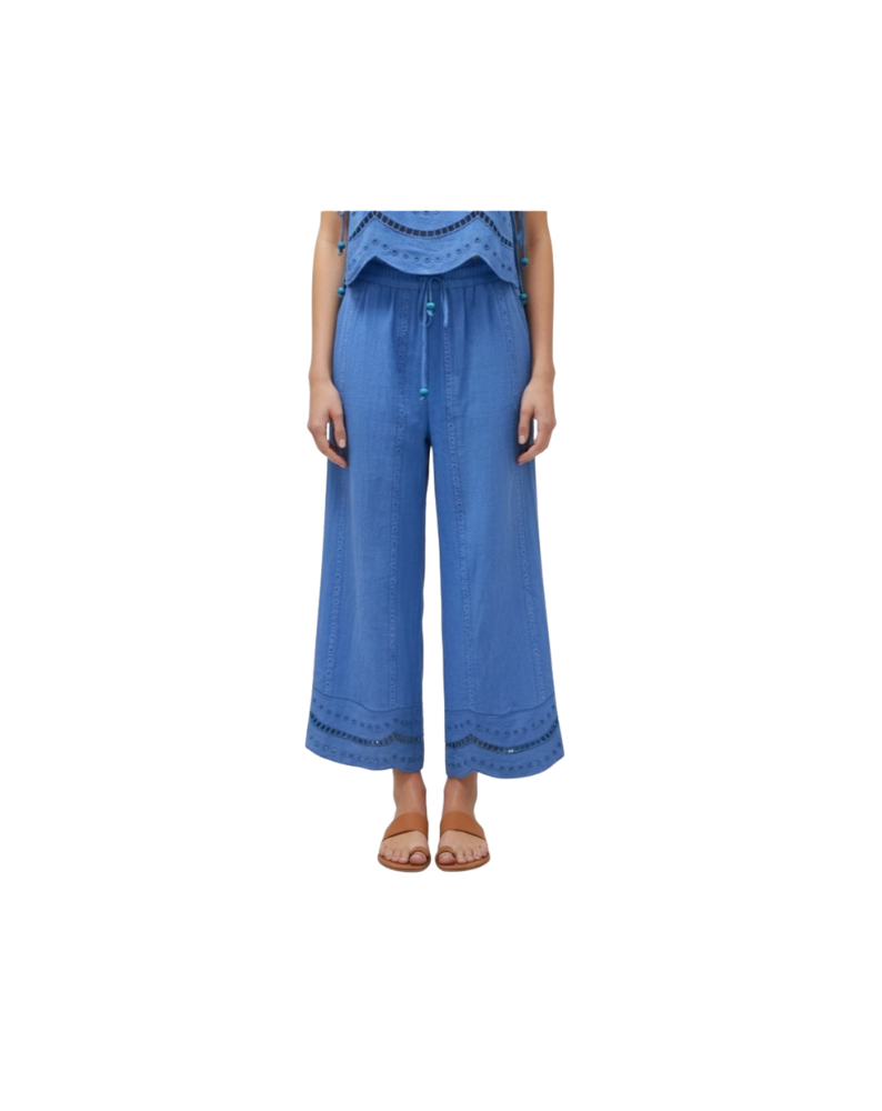 EMBROIDERED DRAWSTRING PANT-BLUE
