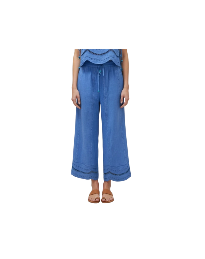 EMBROIDERED DRAWSTRING PANT-BLUE
