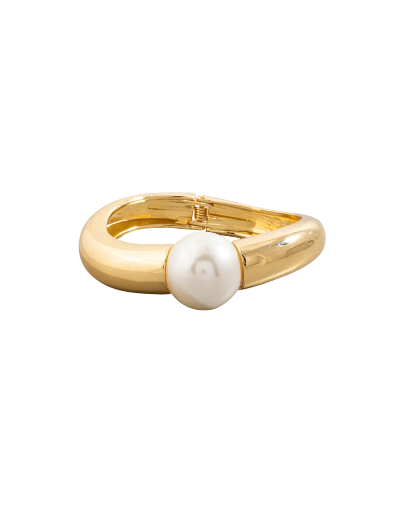 BULKY PEARL METAL HINGED BANGLE-GOLD