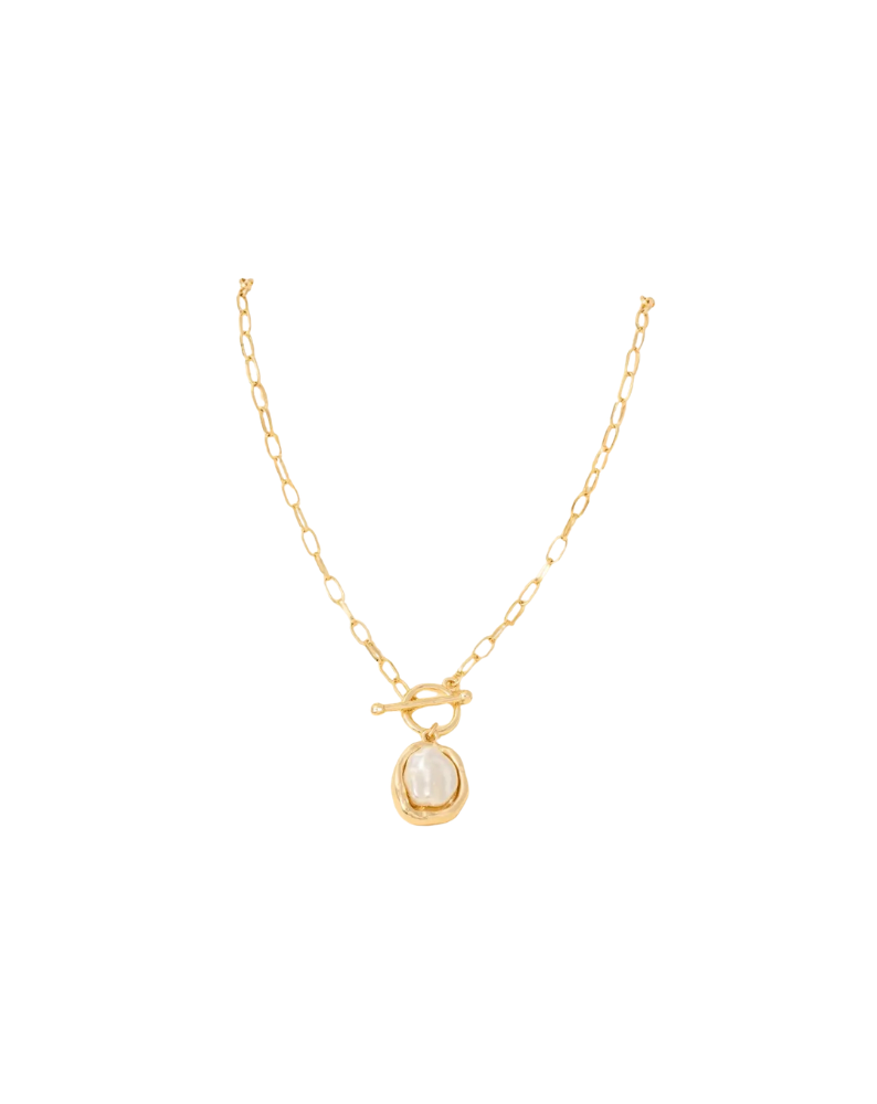 PEARL PENDANT DAINTY TOGGLE CHAIN NECKLACE-GOLD/CREAM