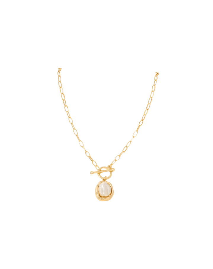 PEARL PENDANT DAINTY TOGGLE CHAIN NECKLACE-GOLD/CREAM