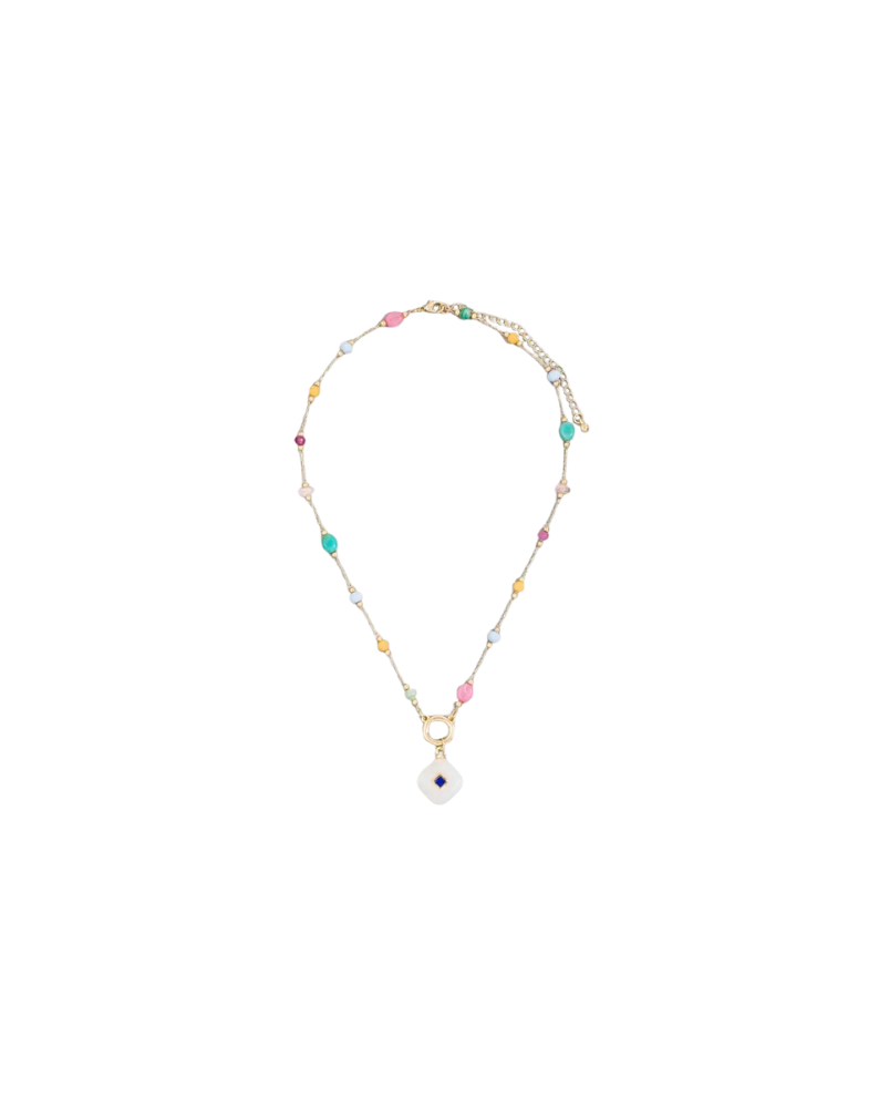 MULTICOLOR STONE PENDANT NECKLACE-GOLD/MULTI