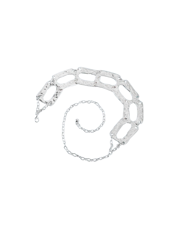 HAMMERED RECTANGLE CHAIN LINK BELT-SILVER