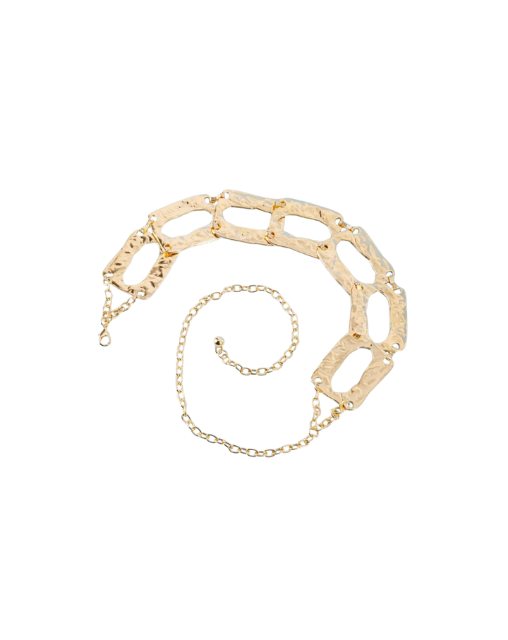 HAMMERED RECTANGLE CHAIN LINK BELT-GOLD
