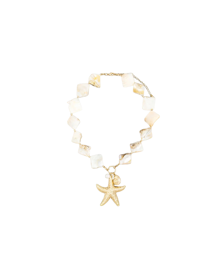 STARFISH AND PEARL DROP NECKLACE-GOLD