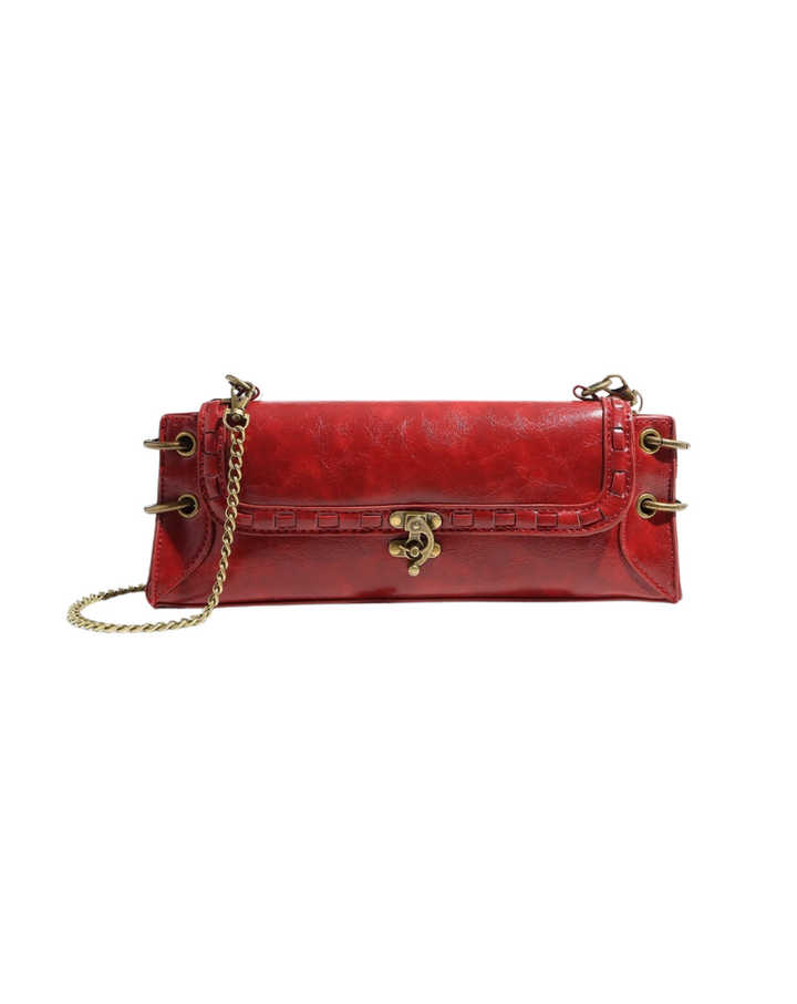 BRONZE LOCK CHAIN BAG-WINE