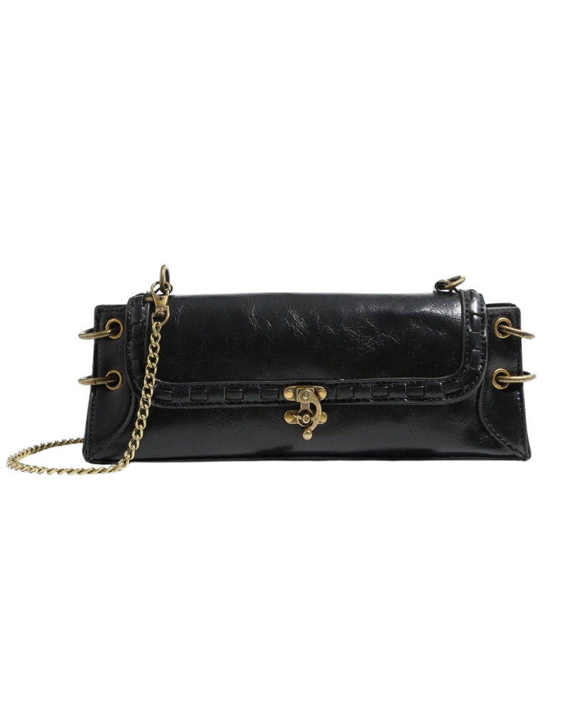 BRONZE LOCK CHAIN BAG-BLACK