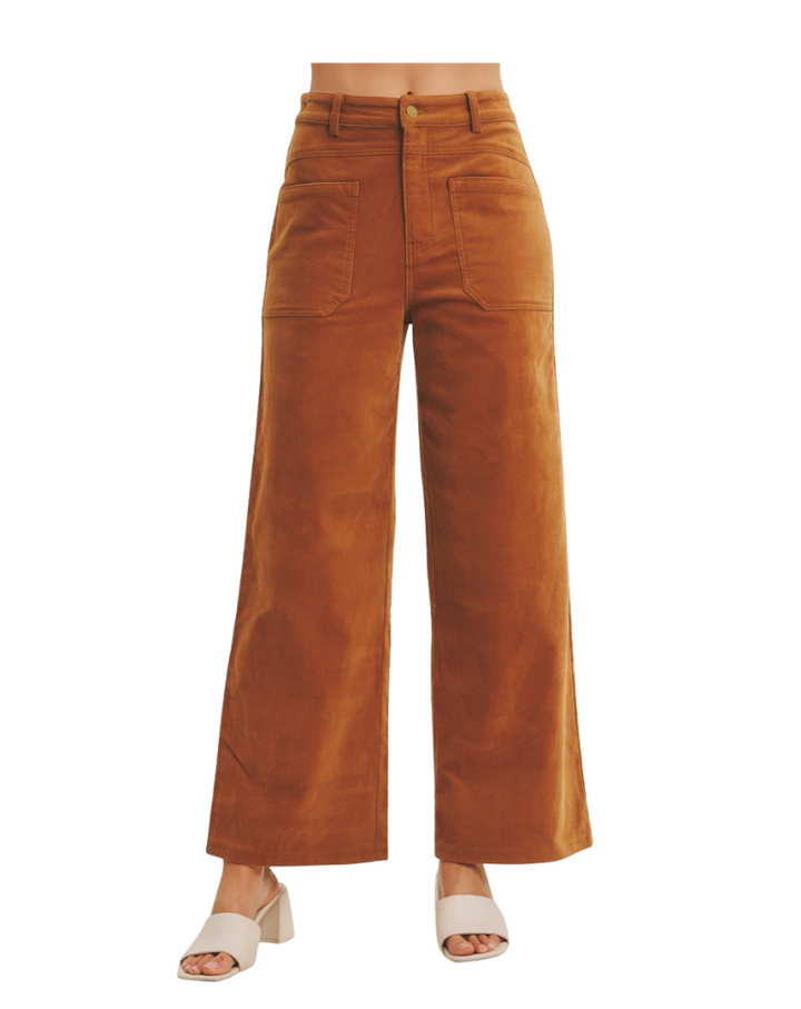 CORDUROY WIDE LEG PANT-MOCHA