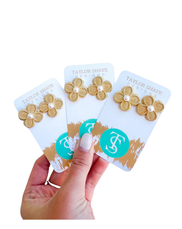 ISLA FLOWER STUDS-GOLD/WHITE