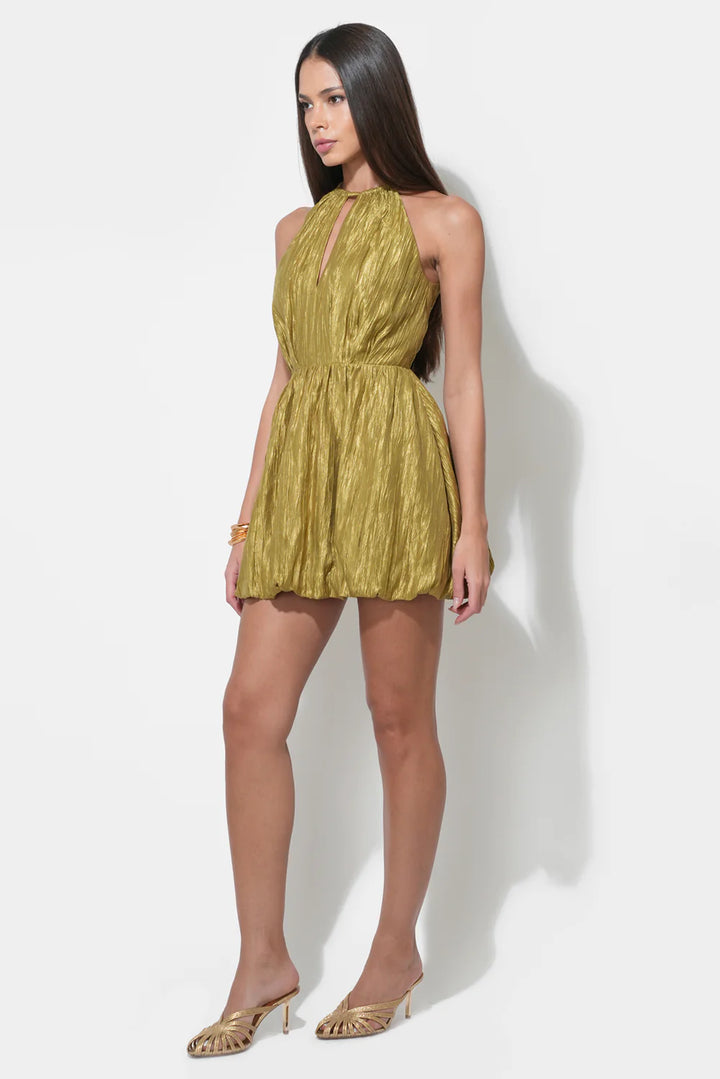 SHELLEY BUBBLE SATIN MINI DRESS-CHARTREUSE