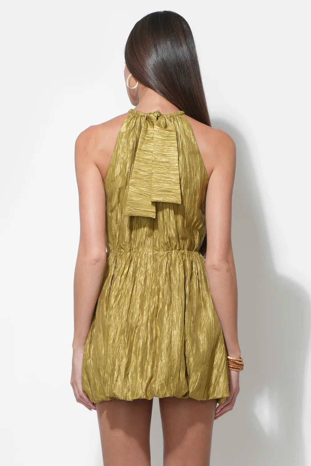 SHELLEY BUBBLE SATIN MINI DRESS-CHARTREUSE