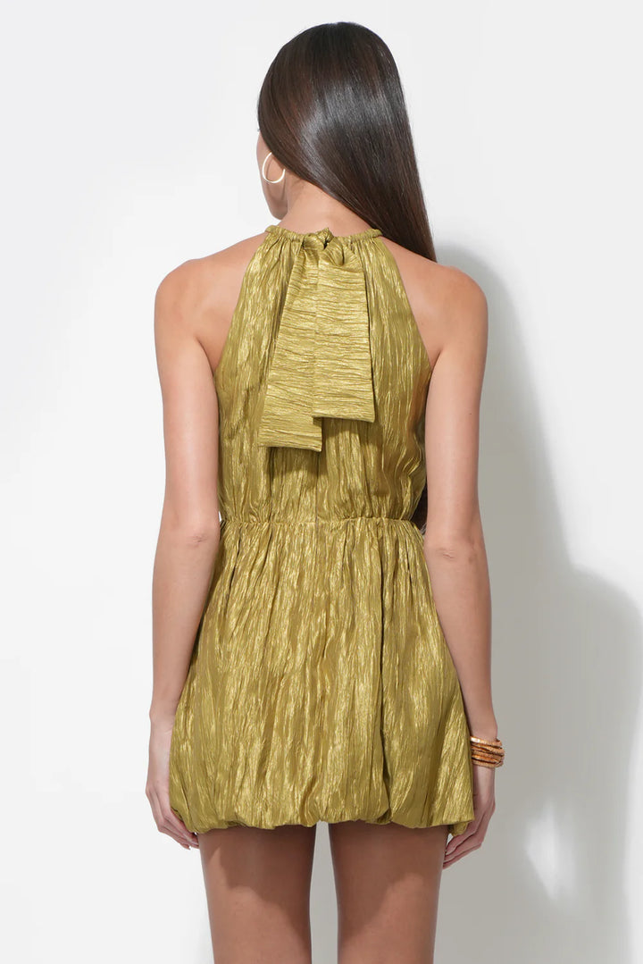 SHELLEY BUBBLE SATIN MINI DRESS-CHARTREUSE